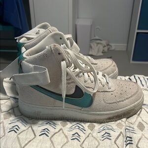 Nike Air Force White and Teal High-Top combat Sneakers
